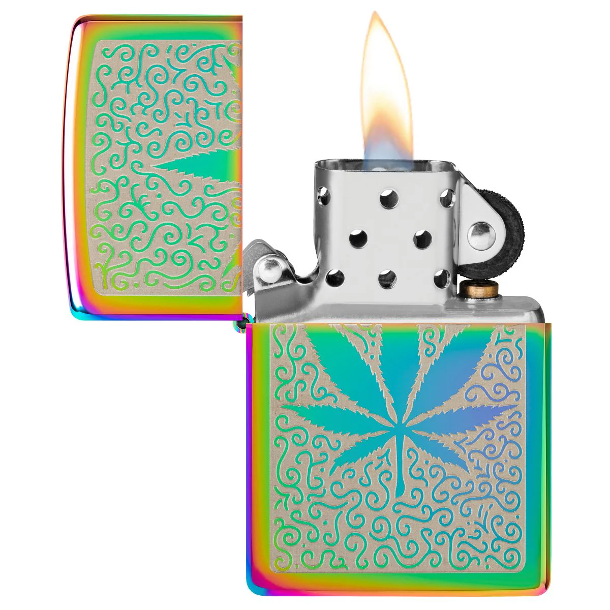 Zippo Lighter: Weed Leaf Design, Engraved - Multi-Color 48925 - Image 3