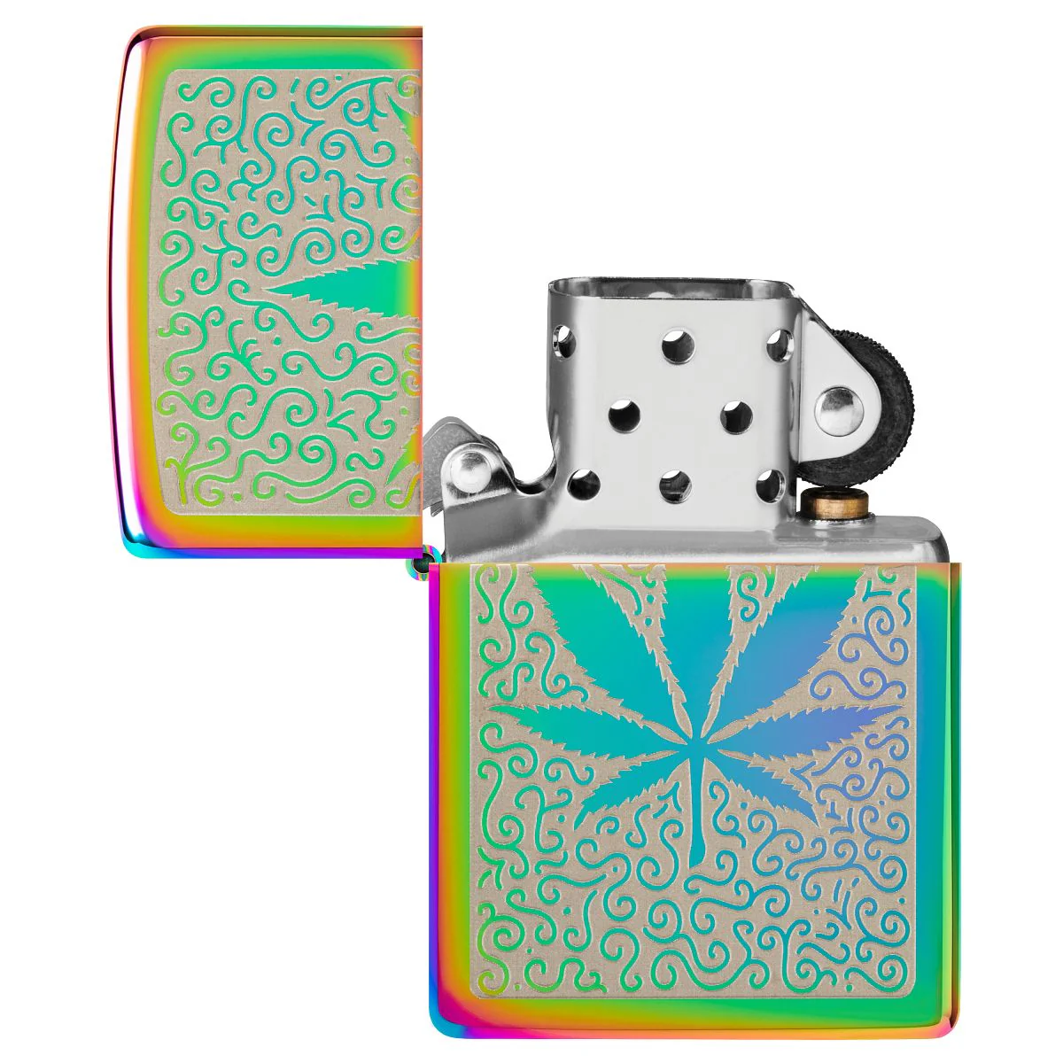 Zippo Lighter: Weed Leaf Design, Engraved - Multi-Color 48925 - Image 4