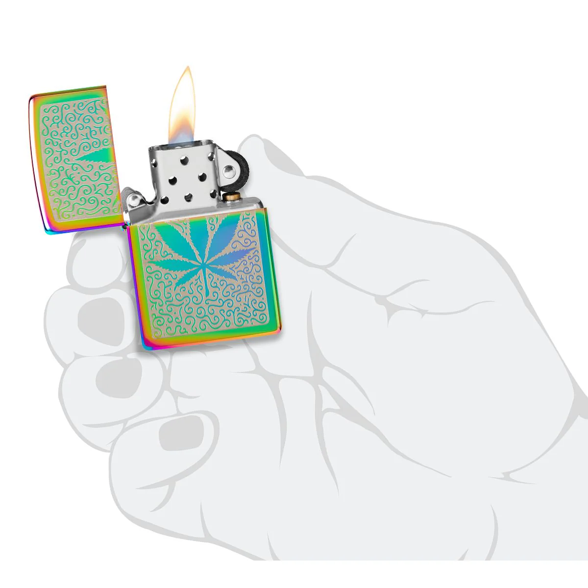 Zippo Lighter: Weed Leaf Design, Engraved - Multi-Color 48925 - Image 5