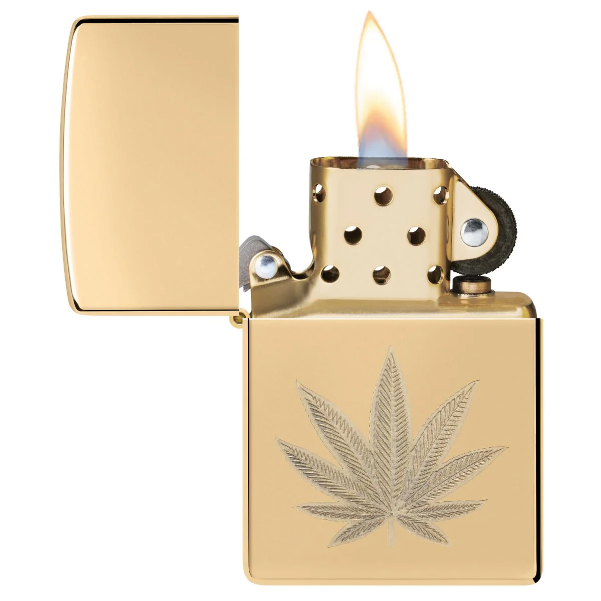 Zippo Lighter: Weed Leaf, Engraved - High Polish Brass 46560 - Image 3