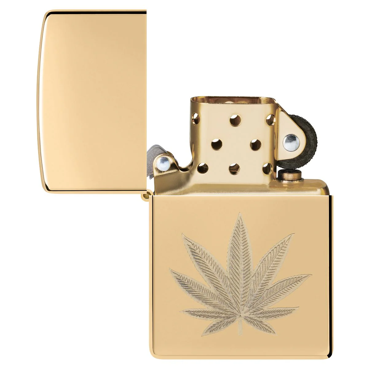 Zippo Lighter: Weed Leaf, Engraved - High Polish Brass 46560 - Image 4