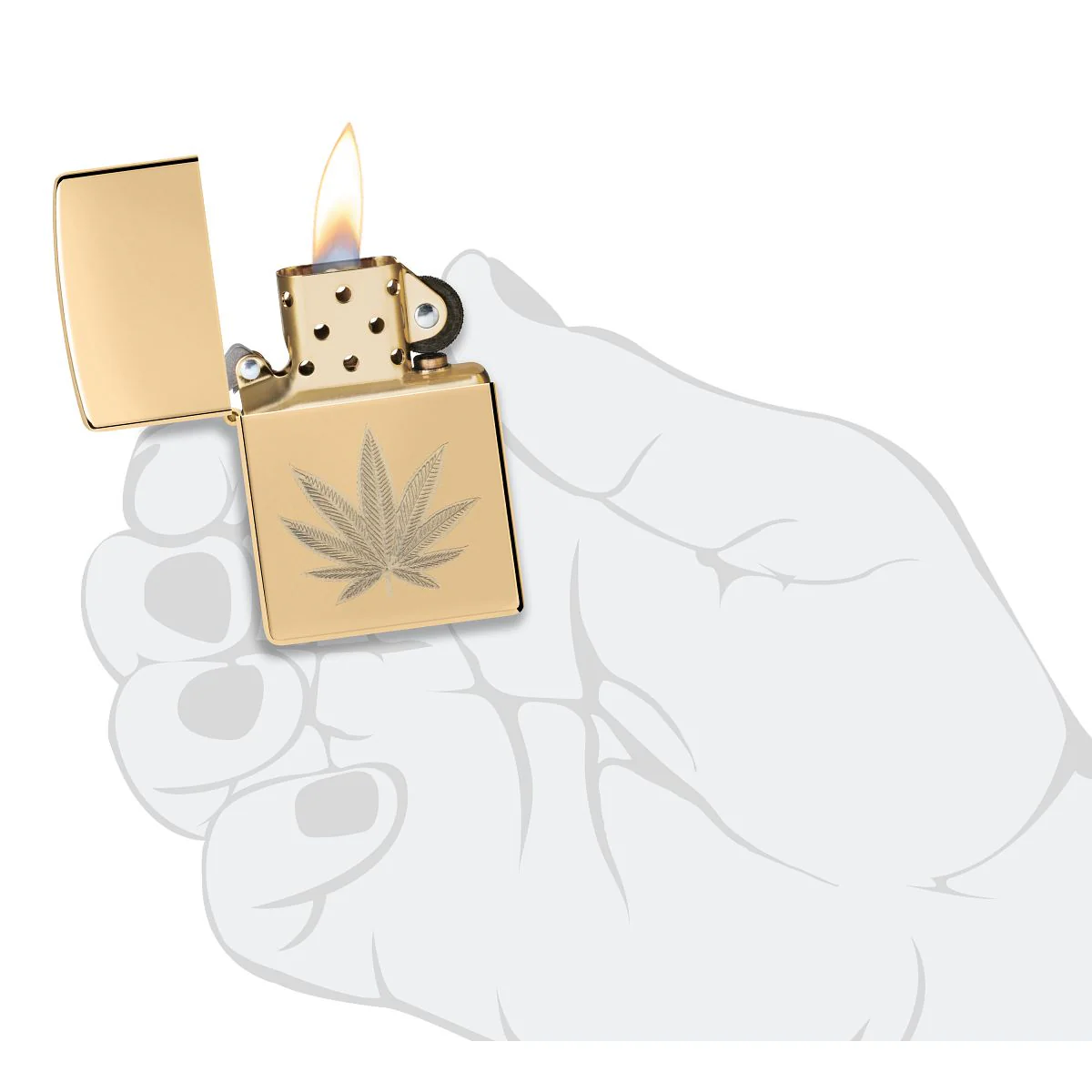 Zippo Lighter: Weed Leaf, Engraved - High Polish Brass 46560 - Image 5