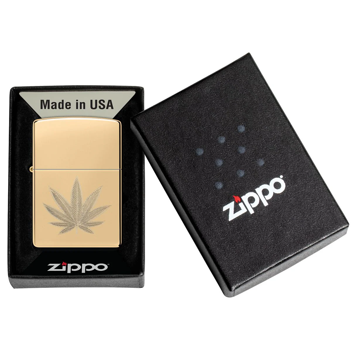 Zippo Lighter: Weed Leaf, Engraved - High Polish Brass 46560 - Image 6