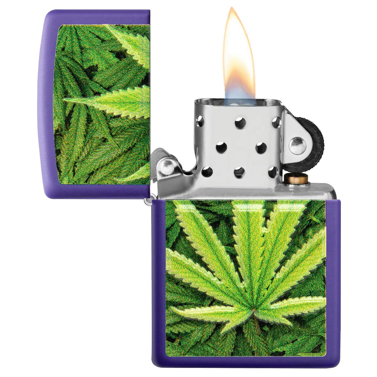 Zippo Lighter: Weed Leaf, Texture Print - Purple Matte 49790 - Image 4