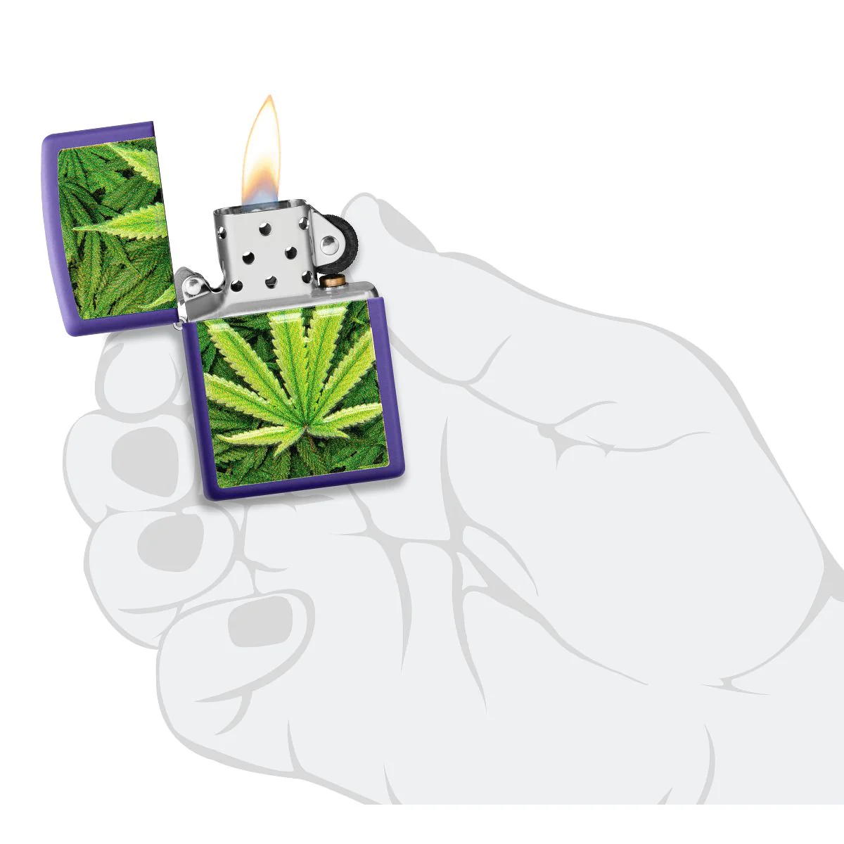 Zippo Lighter: Weed Leaf, Texture Print - Purple Matte 49790 - Image 6