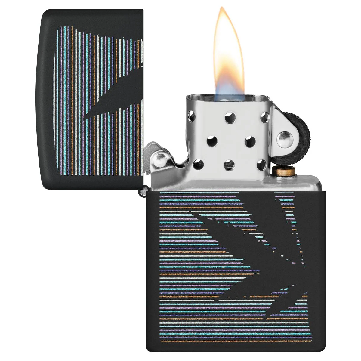 Zippo Lighter: Weed Leaf with Lines - Black Matte 48927 - Image 3