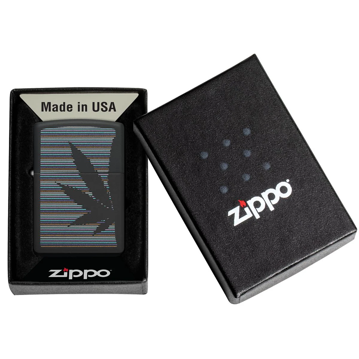 Zippo Lighter: Weed Leaf with Lines - Black Matte 48927 - Image 6