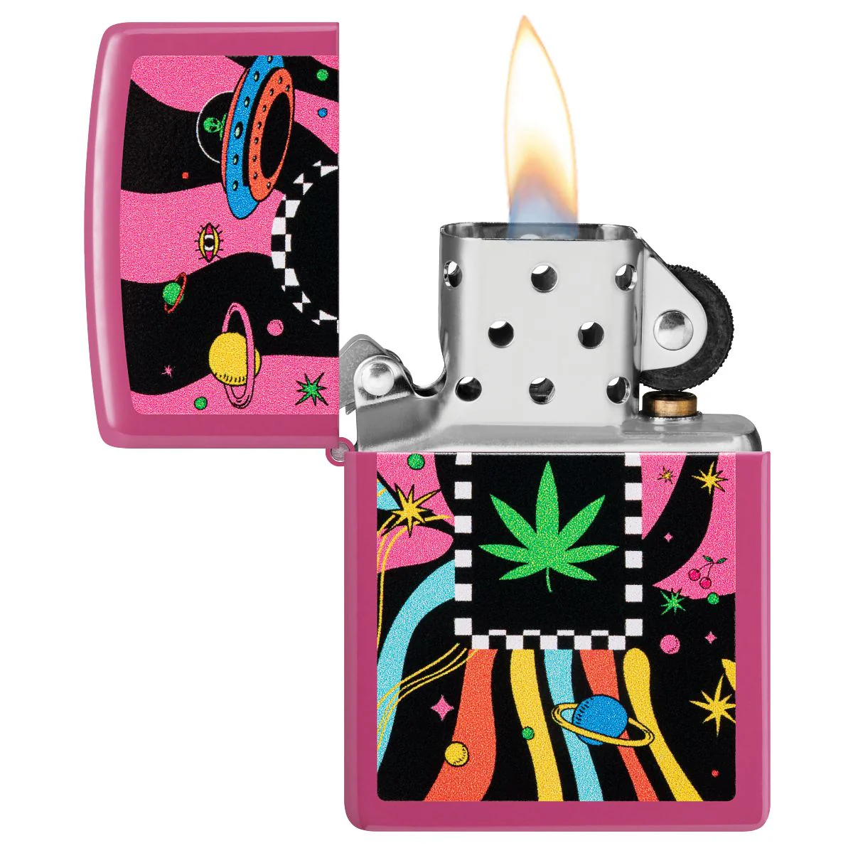 Zippo Lighter: Weed Leaf with Spaceships - Frequency 48928 - Image 3