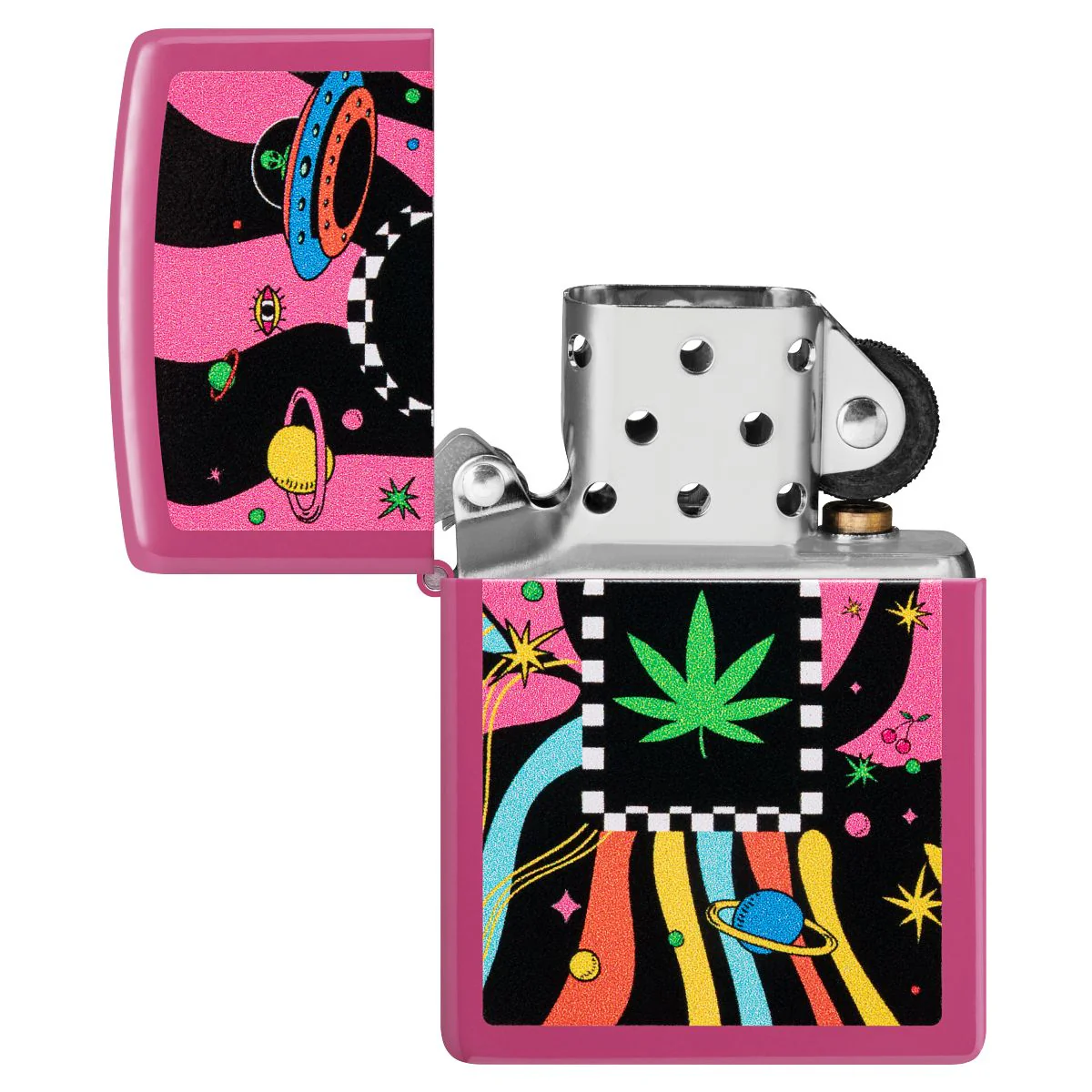 Zippo Lighter: Weed Leaf with Spaceships - Frequency 48928 - Image 4