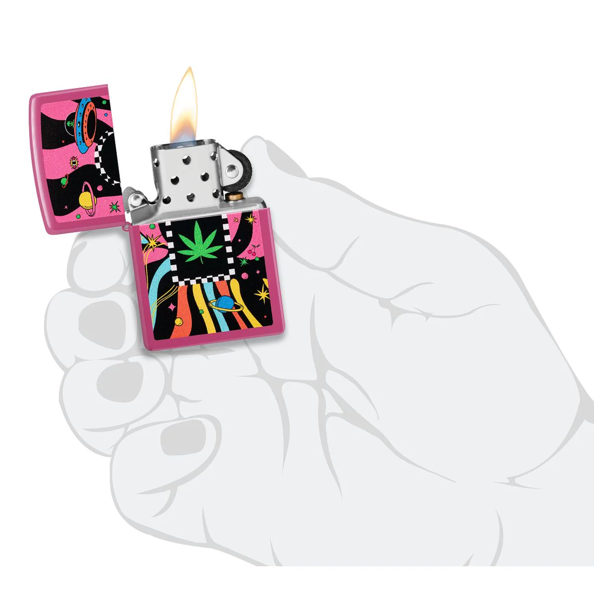 Zippo Lighter: Weed Leaf with Spaceships - Frequency 48928 - Image 5