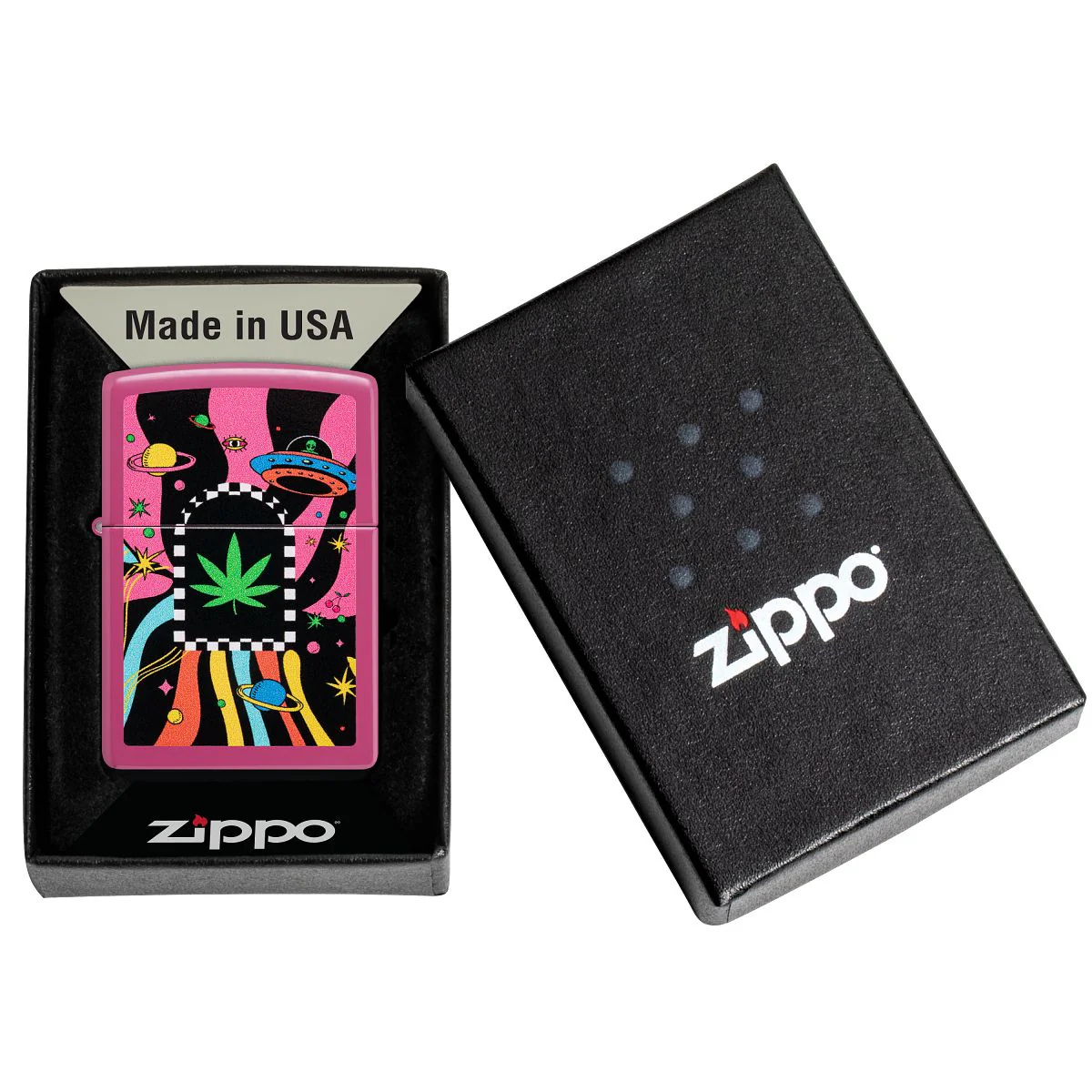 Zippo Lighter: Weed Leaf with Spaceships - Frequency 48928 - Image 6