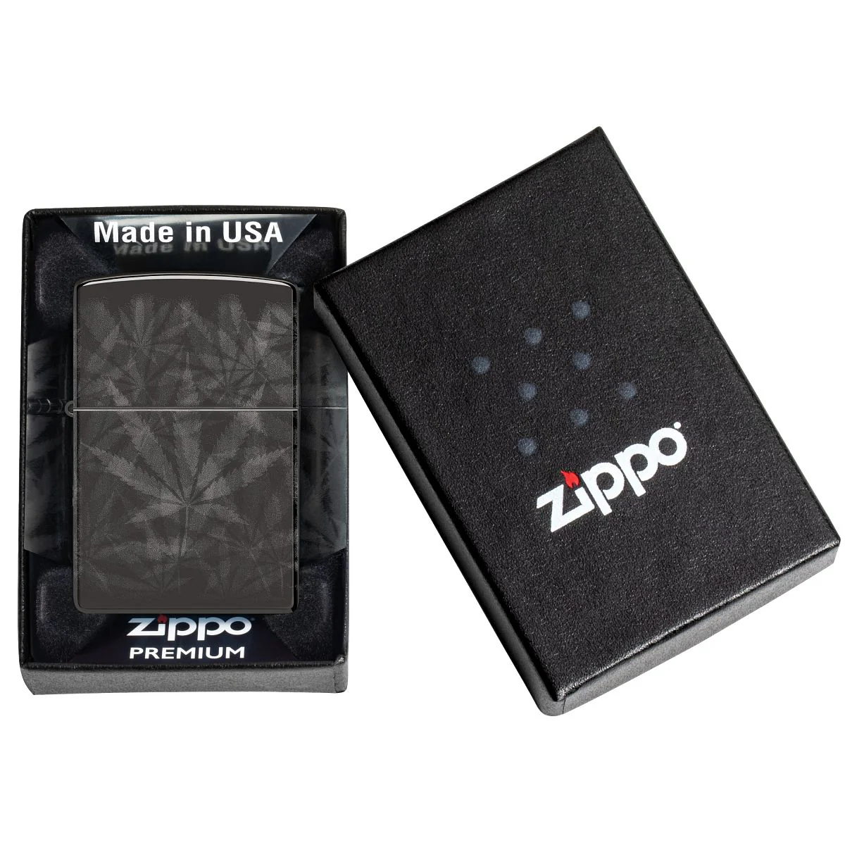 Zippo Lighter: Weed Leaved, Photo 360 - High Polish Black 48924 - Image 10