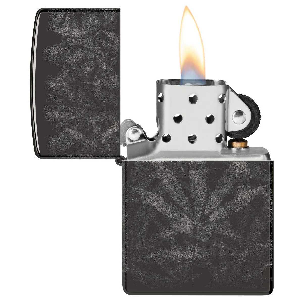 Zippo Lighter: Weed Leaved, Photo 360 - High Polish Black 48924 - Image 7