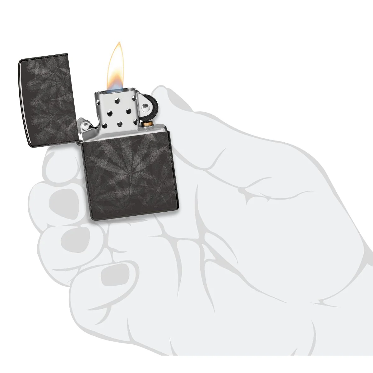 Zippo Lighter: Weed Leaved, Photo 360 - High Polish Black 48924 - Image 9