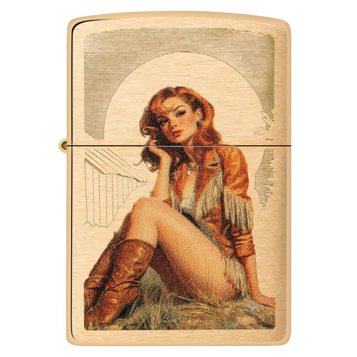 Zippo Lighter: Western Pin-up Girl - Brushed Brass 46962 - Image 2
