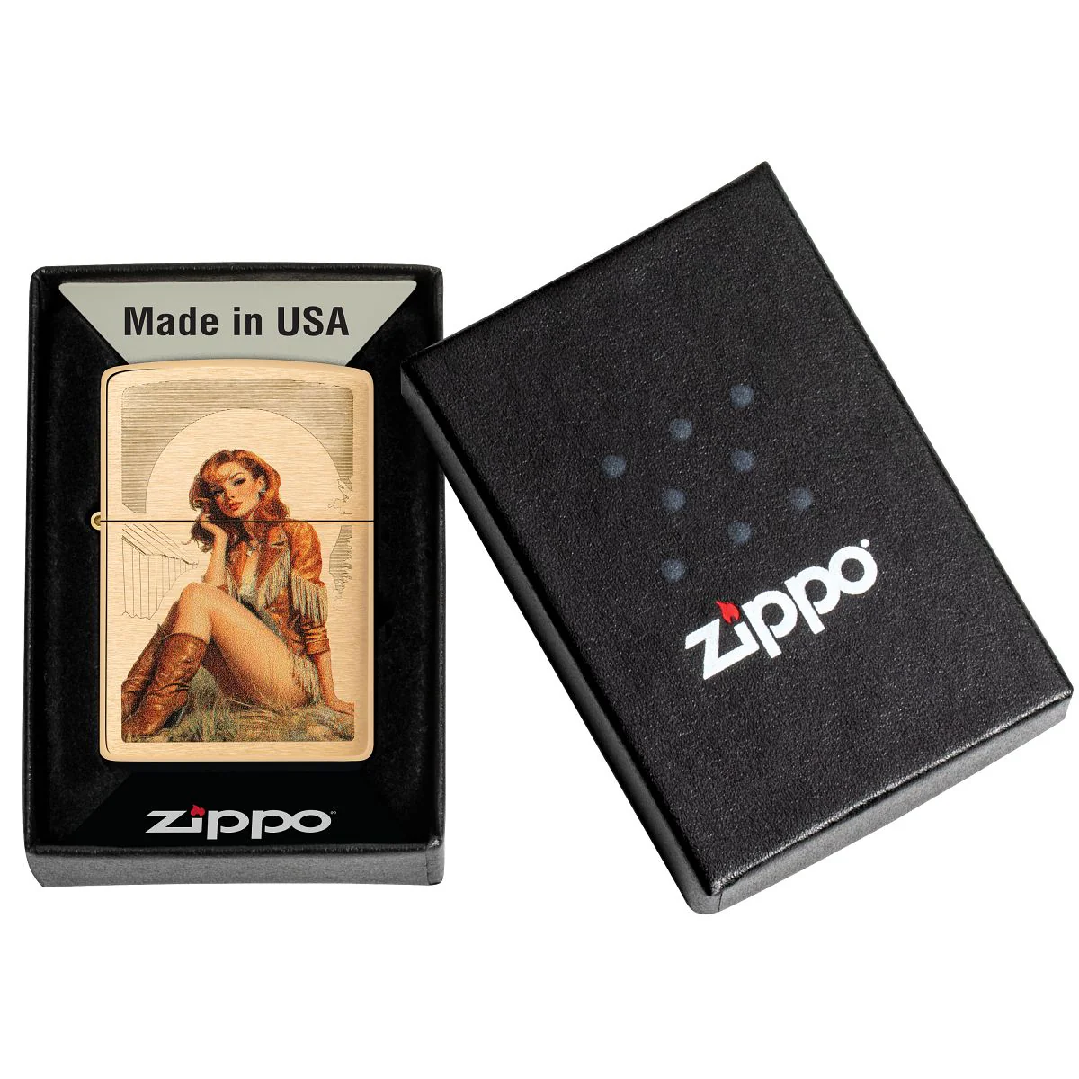 Zippo Lighter: Western Pin-up Girl - Brushed Brass 46962 - Image 6