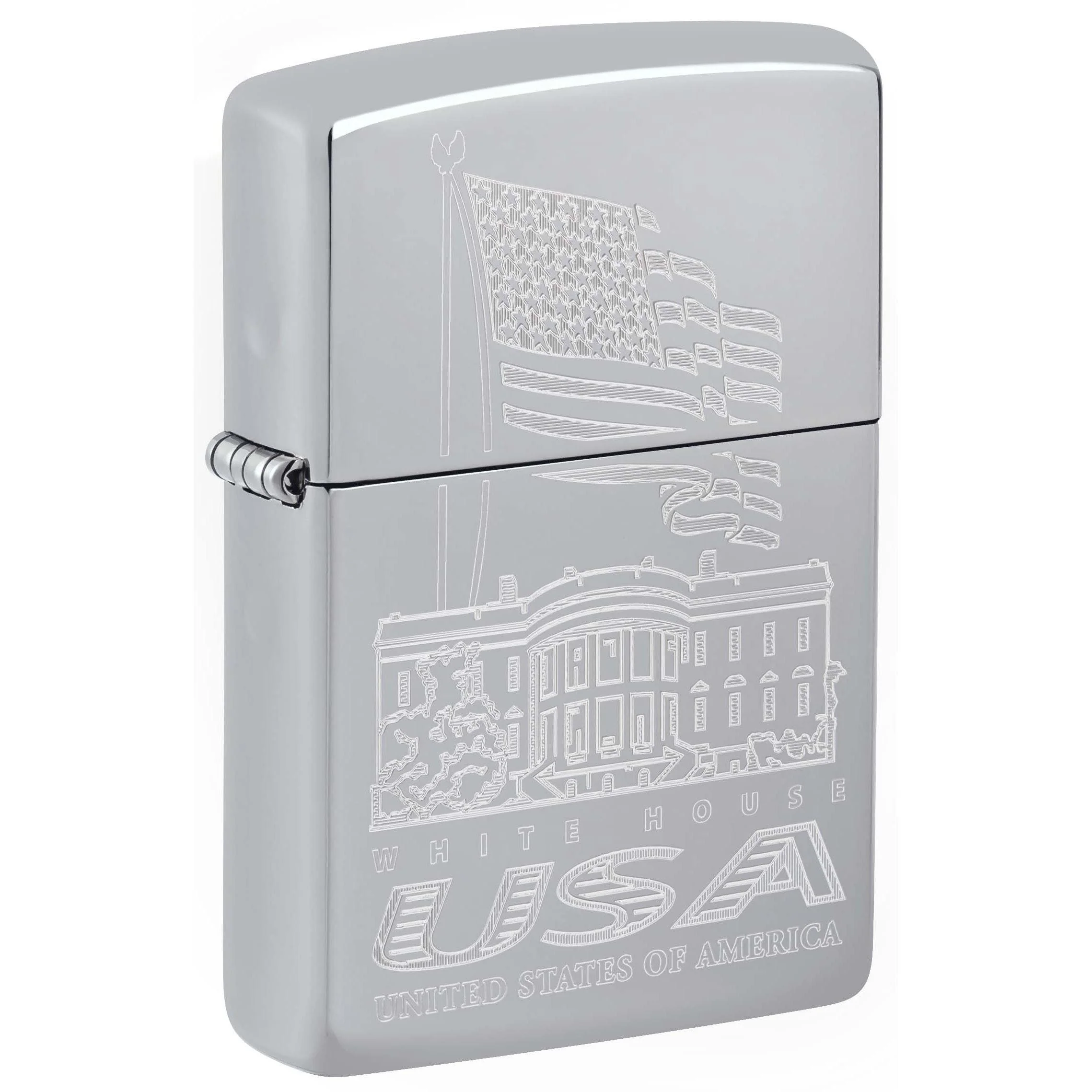 Zippo Lighter: White House USA, Engraved - High Polish Chrome 81161
