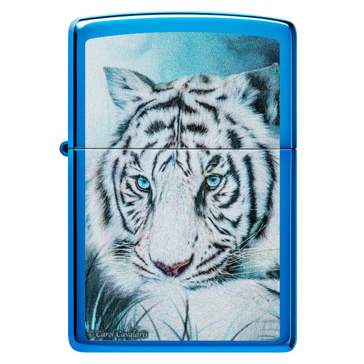 Zippo Lighter: White Tiger, Spirit of Sensuality by Carol Cavalaris - High Polish Blue 48951 - Image 2