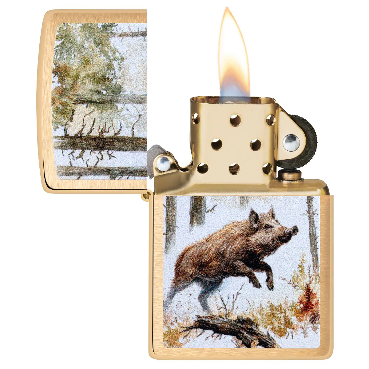 Zippo Lighter: Wild Boar - Brushed Brass 46878 - Image 3