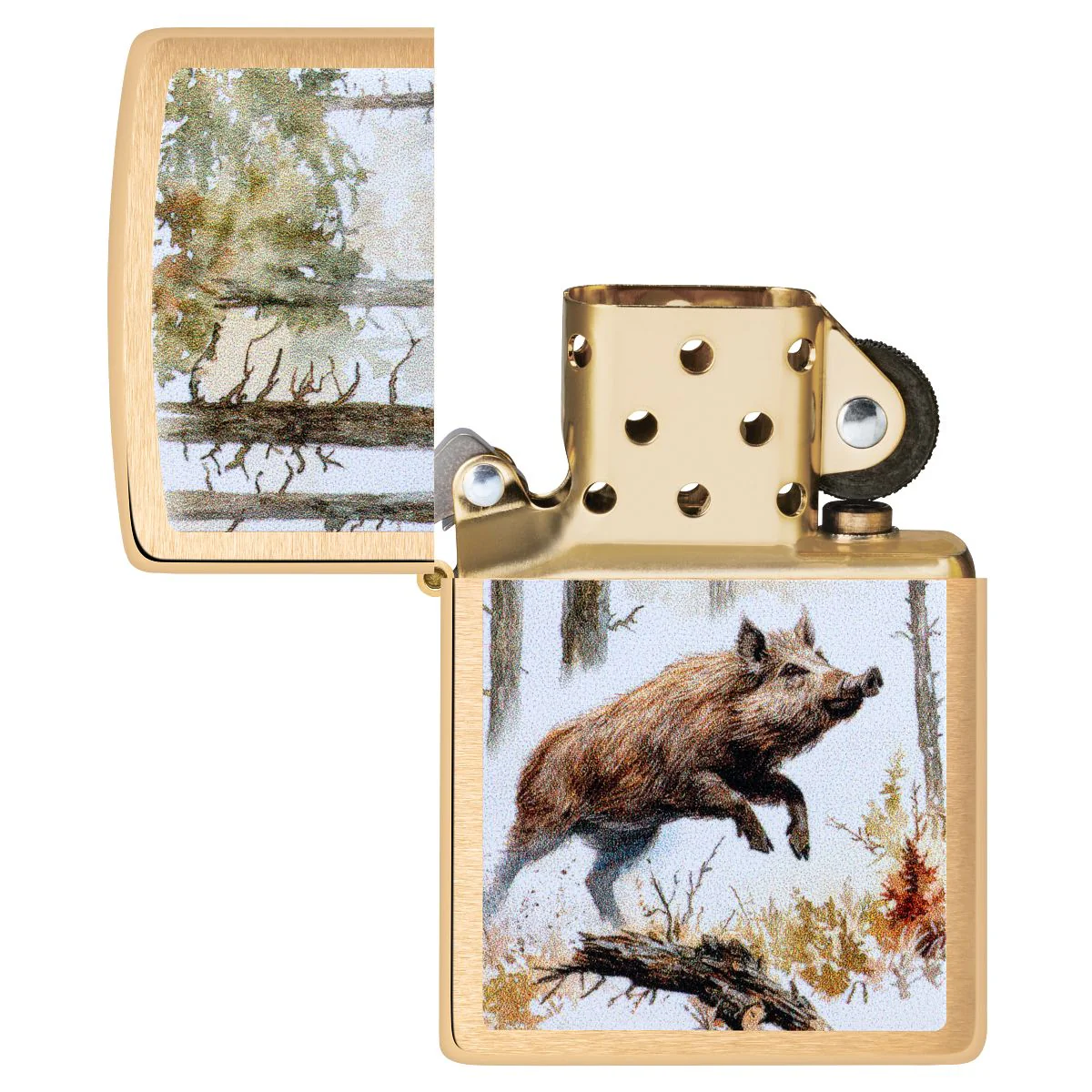 Zippo Lighter: Wild Boar - Brushed Brass 46878 - Image 4