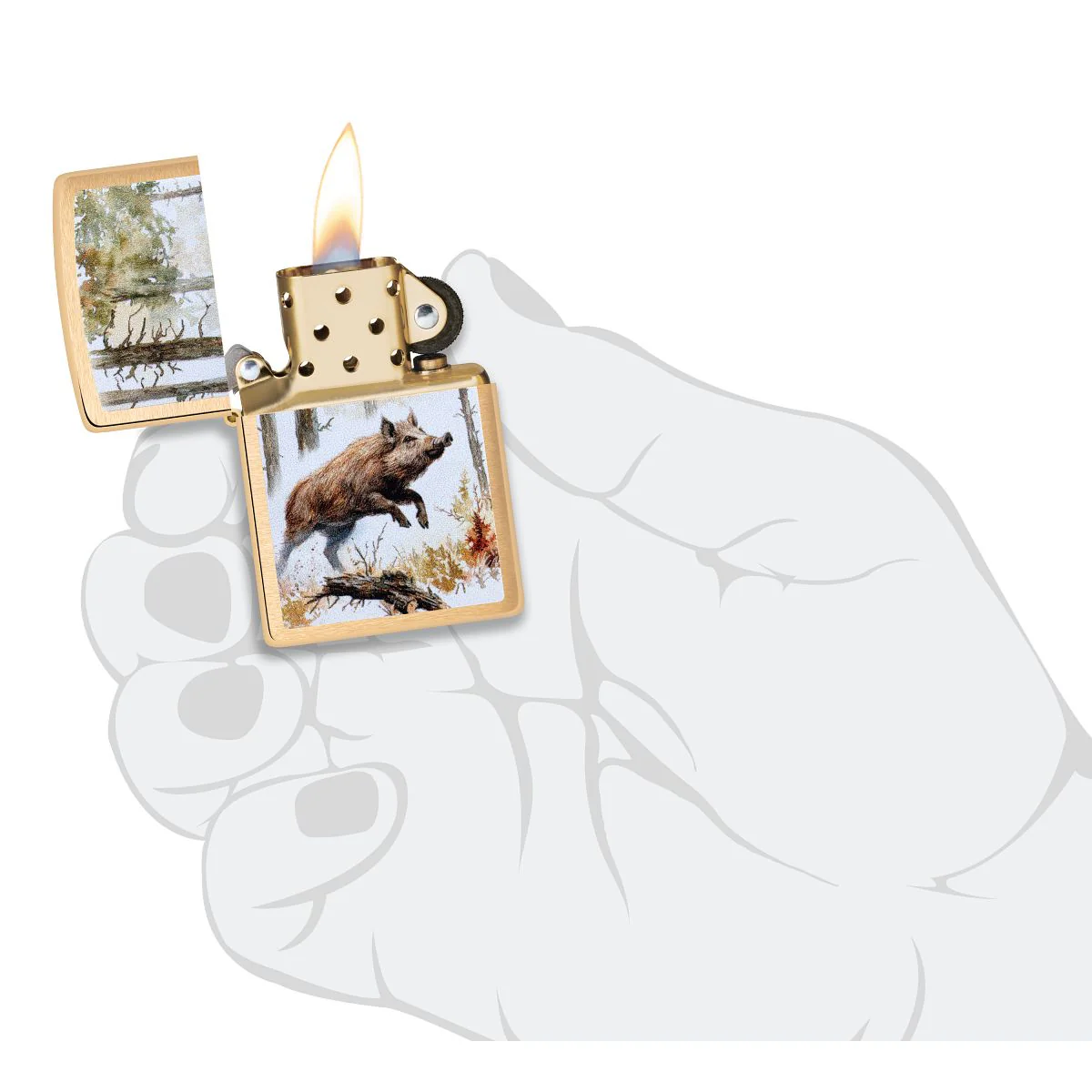 Zippo Lighter: Wild Boar - Brushed Brass 46878 - Image 5
