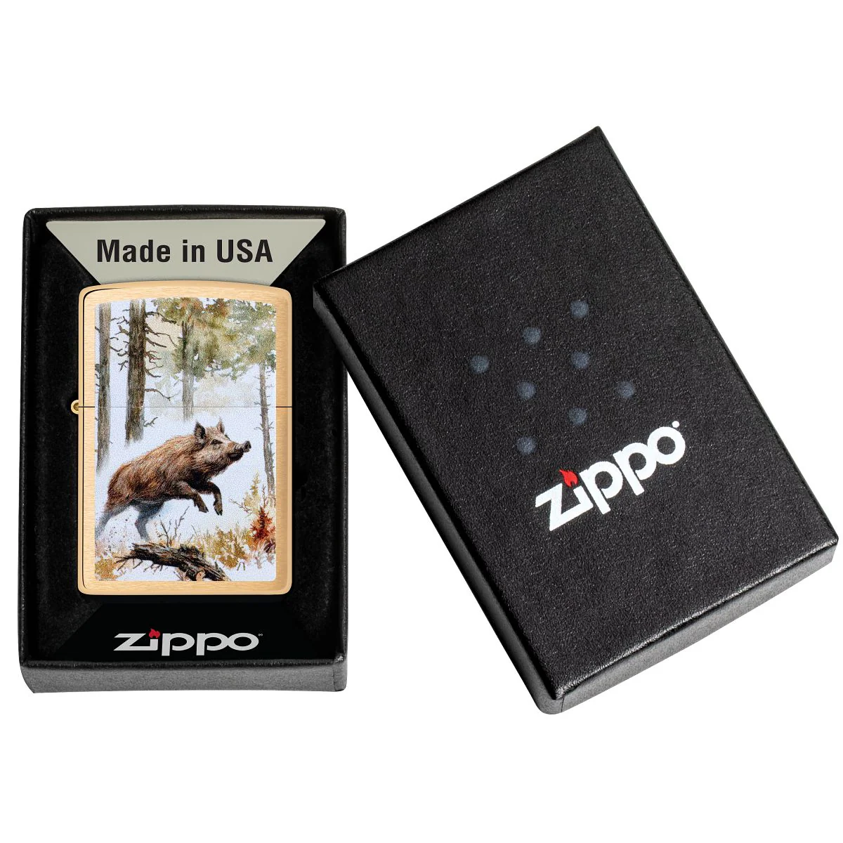 Zippo Lighter: Wild Boar - Brushed Brass 46878 - Image 6