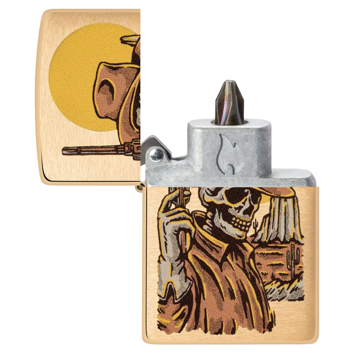 Zippo Lighter: Wild West Skeleton - Brushed Brass 48519 - Image 3