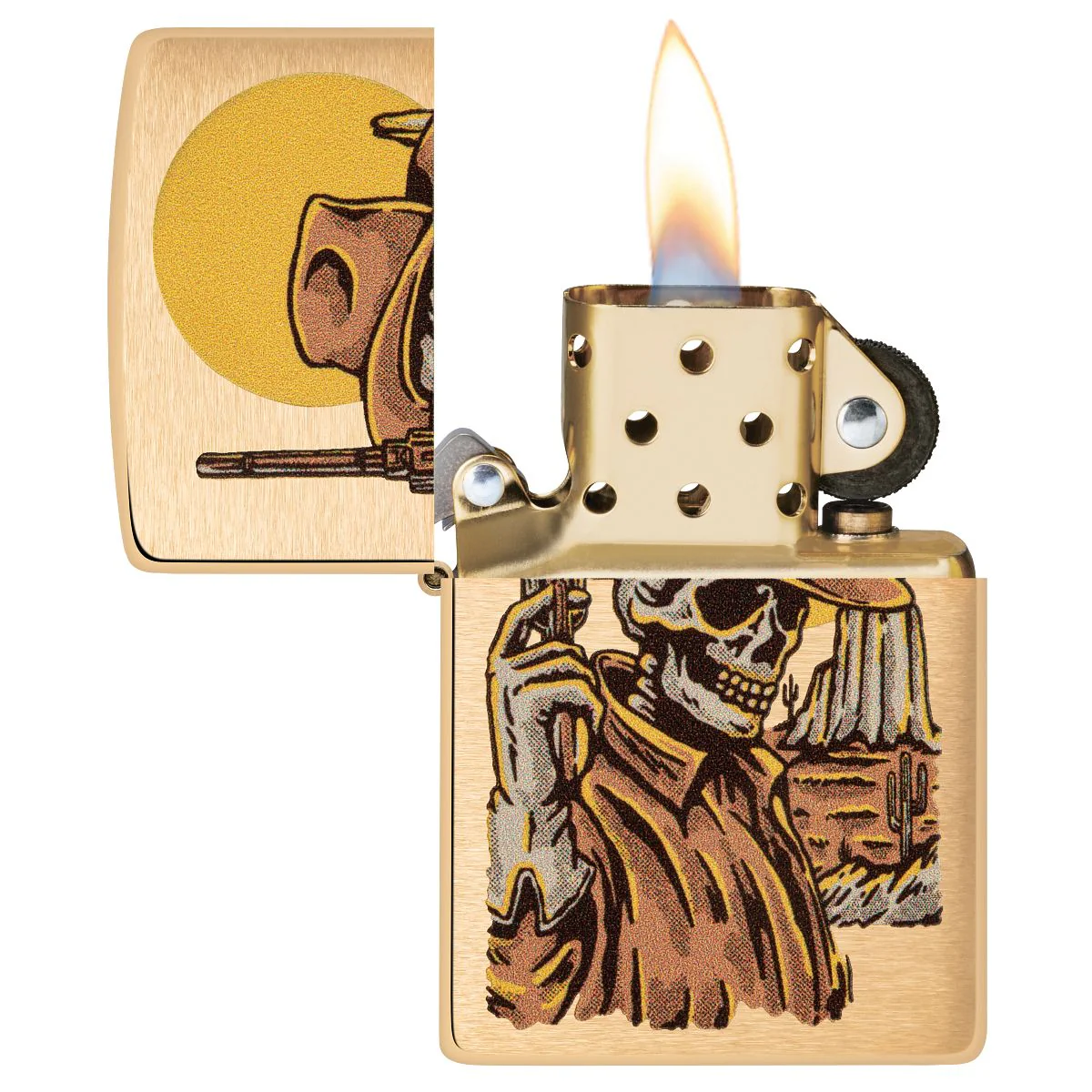 Zippo Lighter: Wild West Skeleton - Brushed Brass 48519 - Image 4