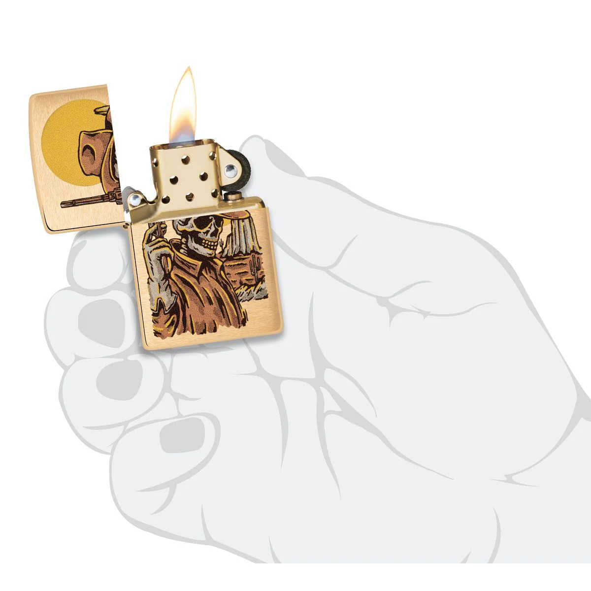 Zippo Lighter: Wild West Skeleton - Brushed Brass 48519 - Image 6