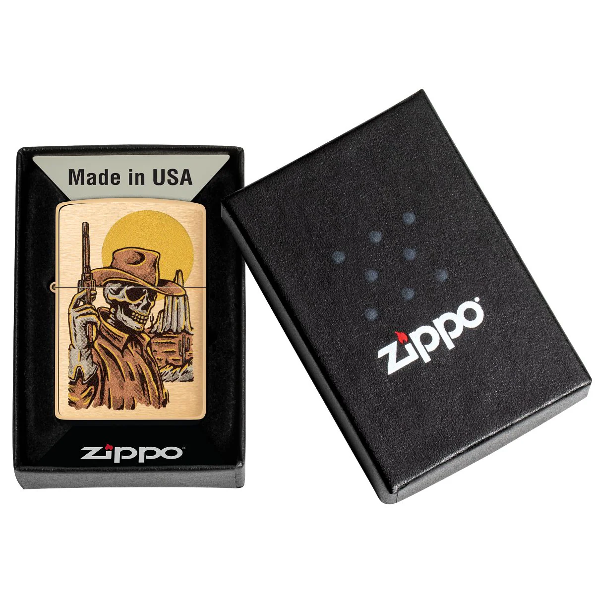 Zippo Lighter: Wild West Skeleton - Brushed Brass 48519 - Image 7