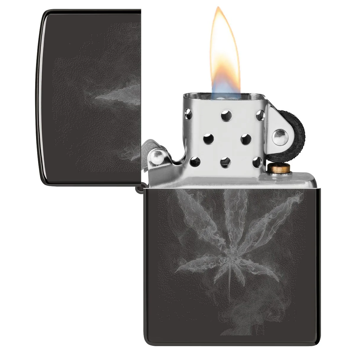 Zippo Lighter: Wispy Weed Leaf - High Polish Black 46823 - Image 3