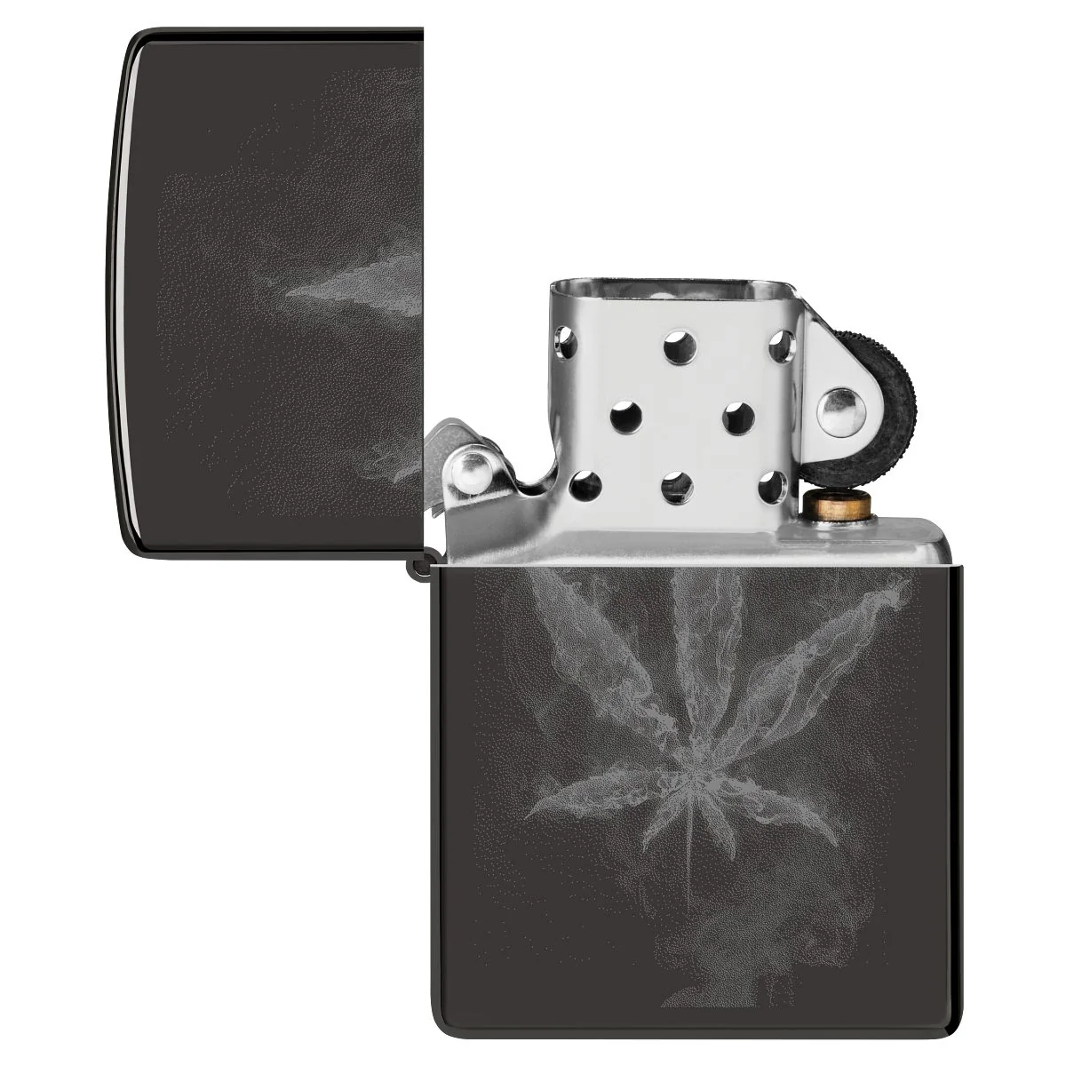Zippo Lighter: Wispy Weed Leaf - High Polish Black 46823 - Image 4