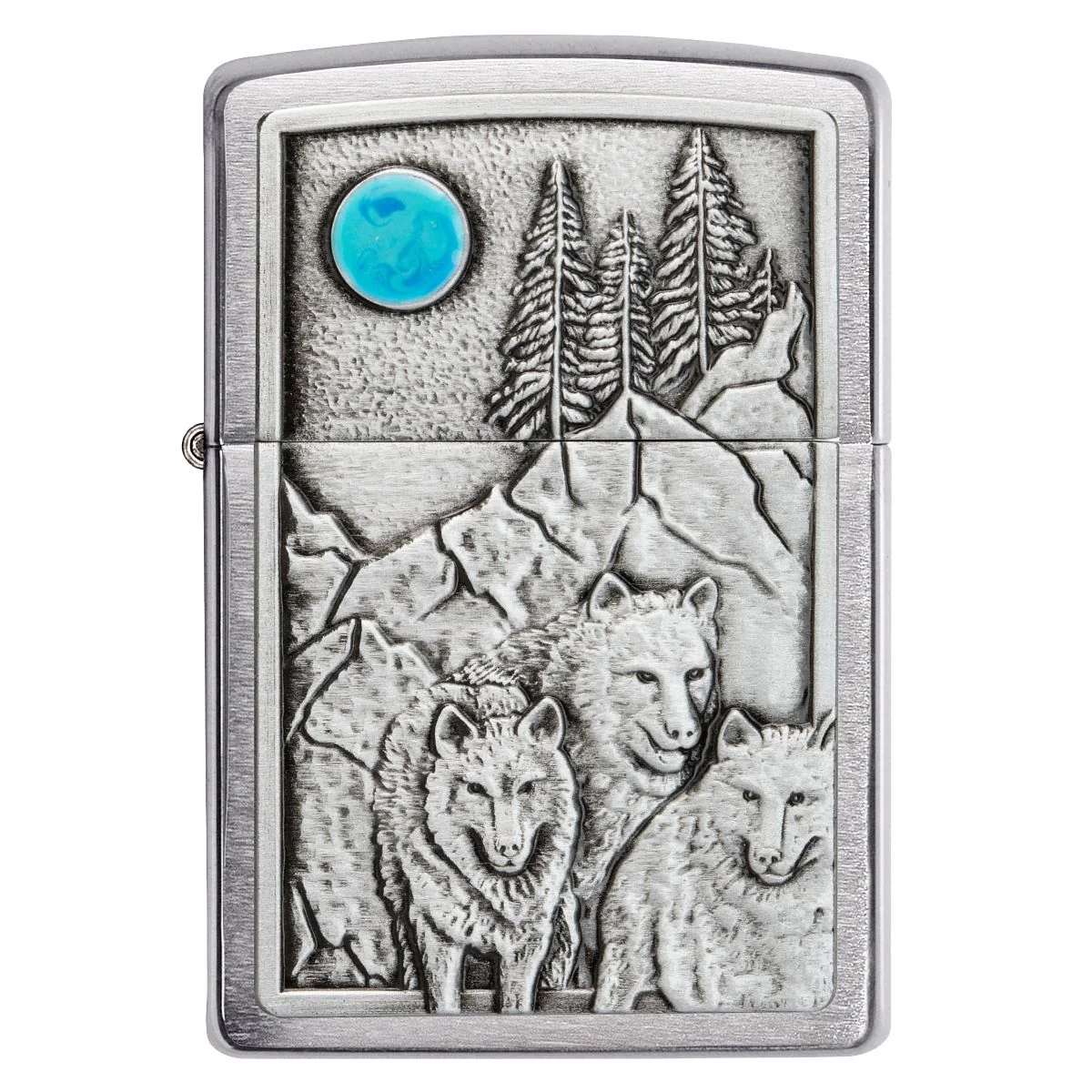 Zippo Lighter: Wolf Pack and Moon Emblem - Brushed Chrome 49295 - Image 2