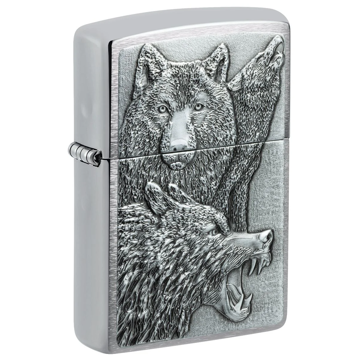 Zippo Lighter: Wolf Pack Emblem - Brushed Chrome 46960
