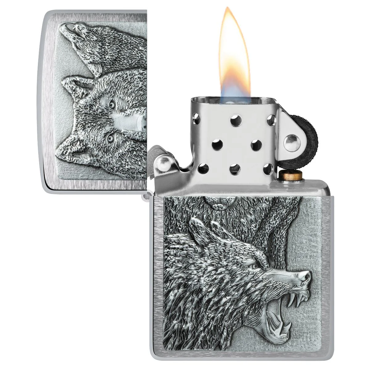 Zippo Lighter: Wolf Pack Emblem - Brushed Chrome 46960 - Image 4