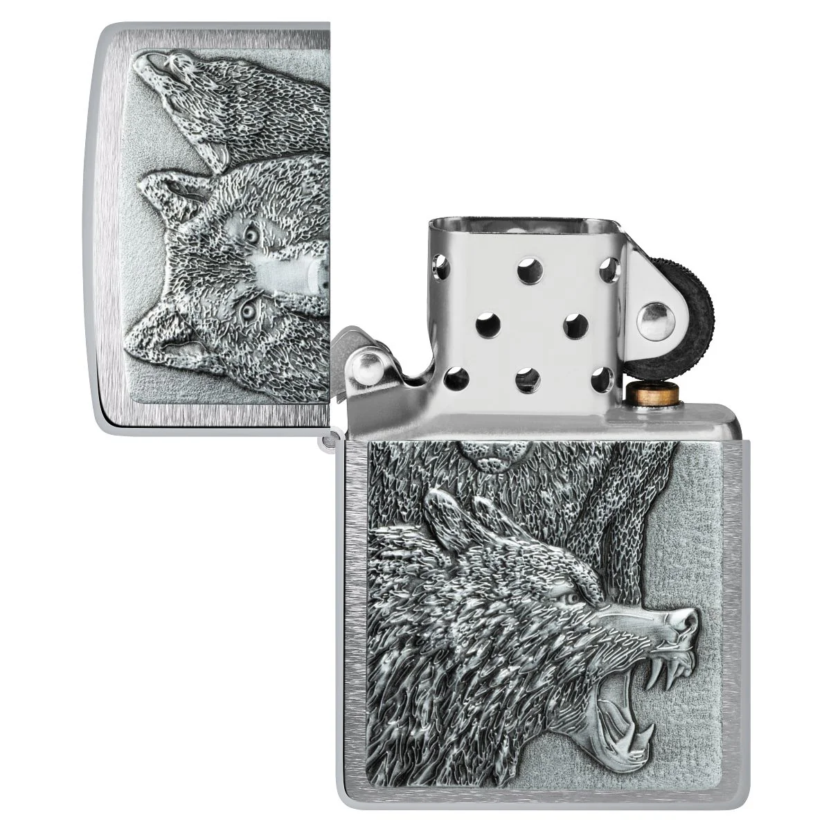 Zippo Lighter: Wolf Pack Emblem - Brushed Chrome 46960 - Image 5