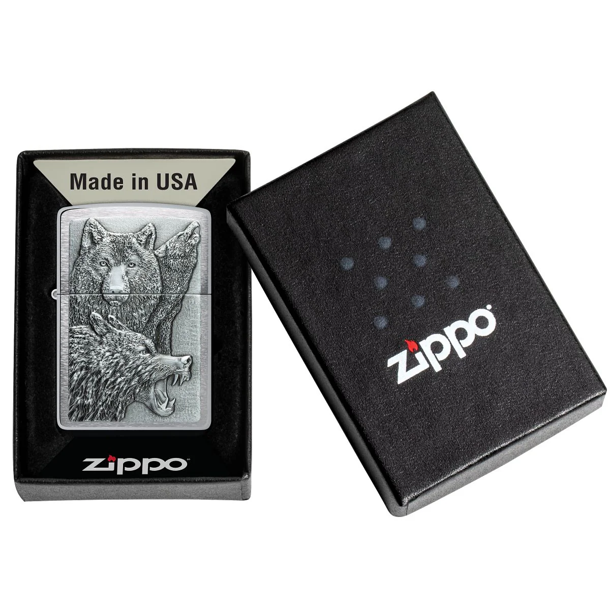 Zippo Lighter: Wolf Pack Emblem - Brushed Chrome 46960 - Image 6