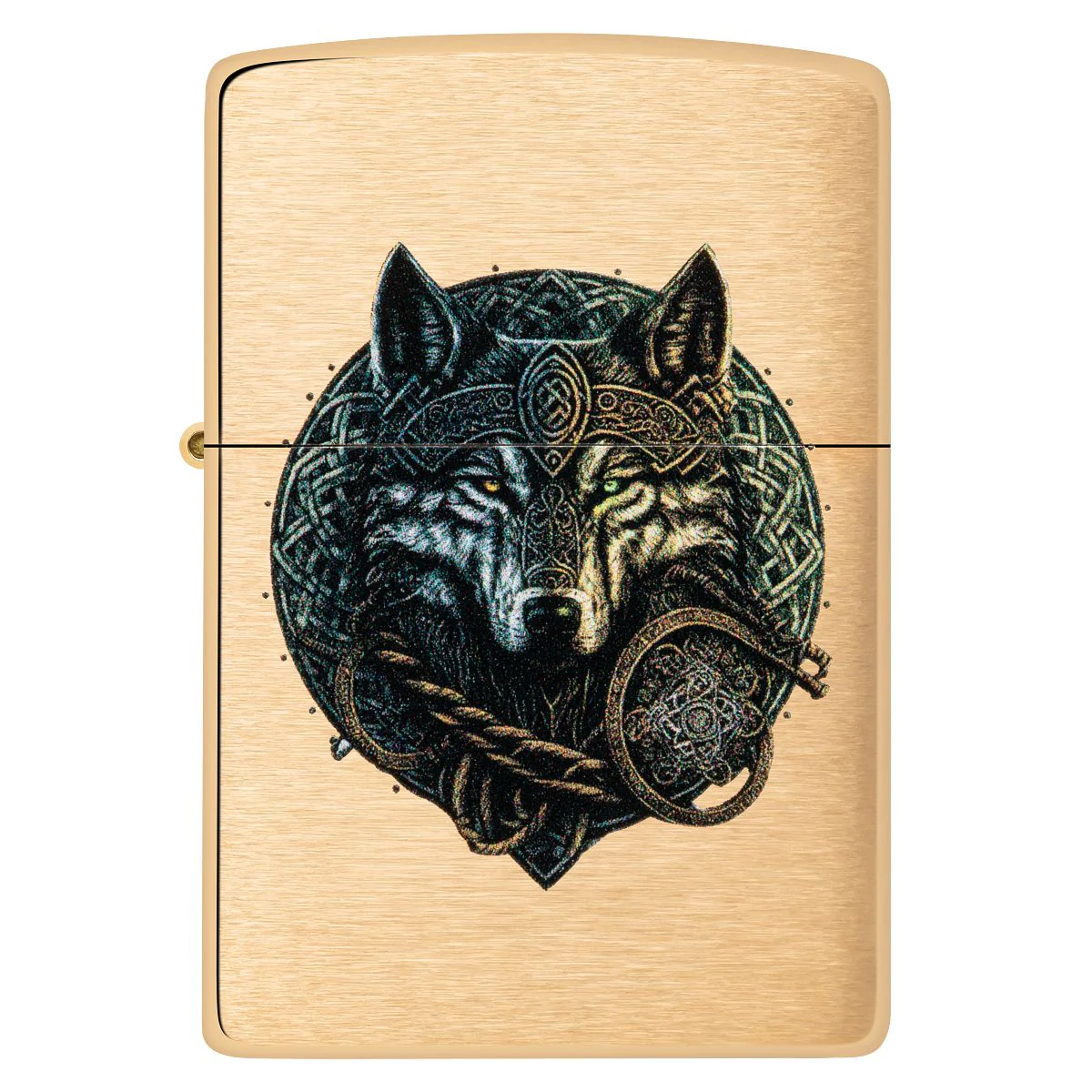 Zippo Lighter: Wolf Warrior - Brushed Brass 46050 - Image 2