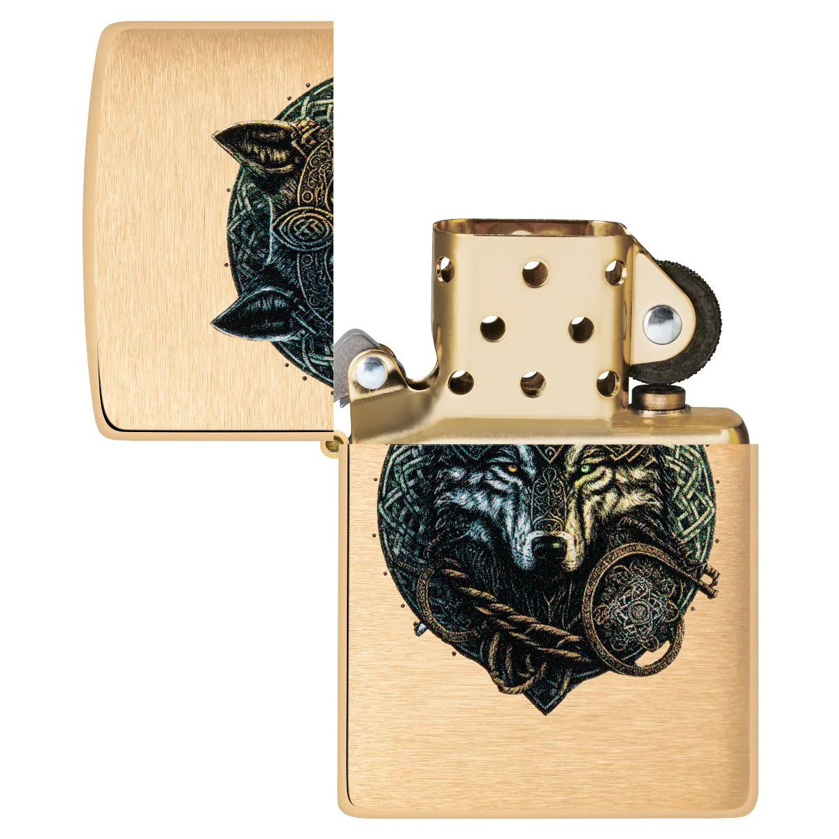 Zippo Lighter: Wolf Warrior - Brushed Brass 46050 - Image 4