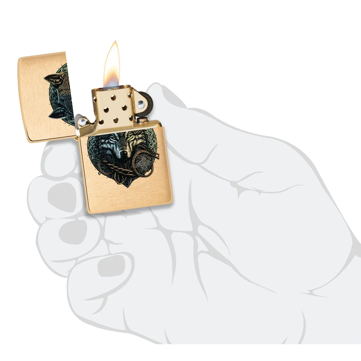 Zippo Lighter: Wolf Warrior - Brushed Brass 46050 - Image 5