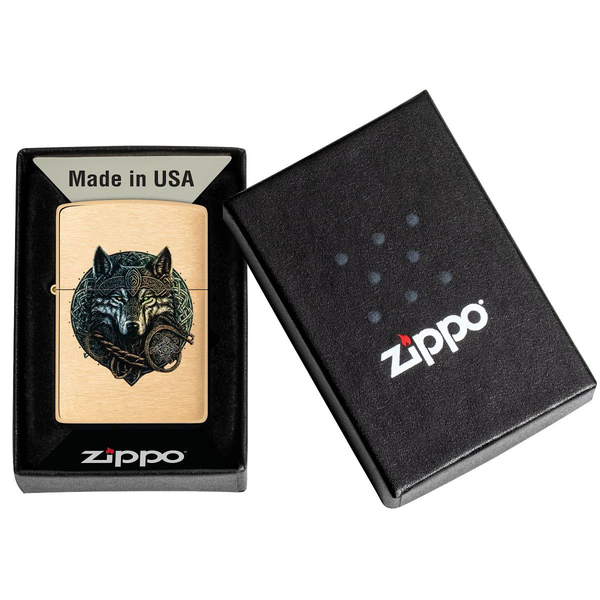 Zippo Lighter: Wolf Warrior - Brushed Brass 46050 - Image 6