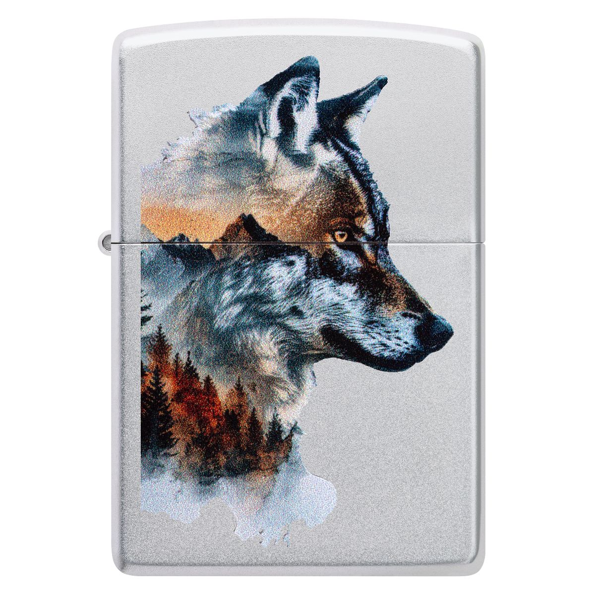 Zippo Lighter: Wolf with Mountains - Satin Chrome 46870 - Image 2