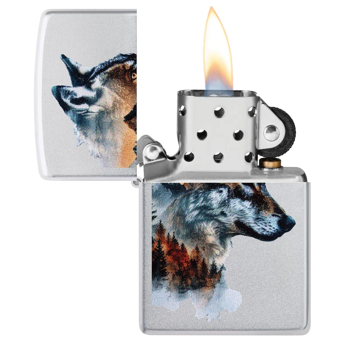 Zippo Lighter: Wolf with Mountains - Satin Chrome 46870 - Image 3