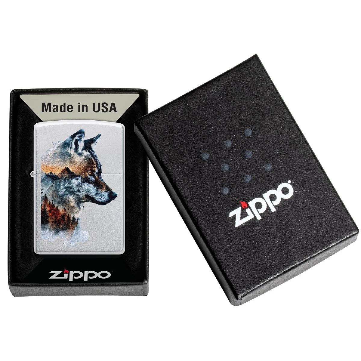 Zippo Lighter: Wolf with Mountains - Satin Chrome 46870 - Image 6