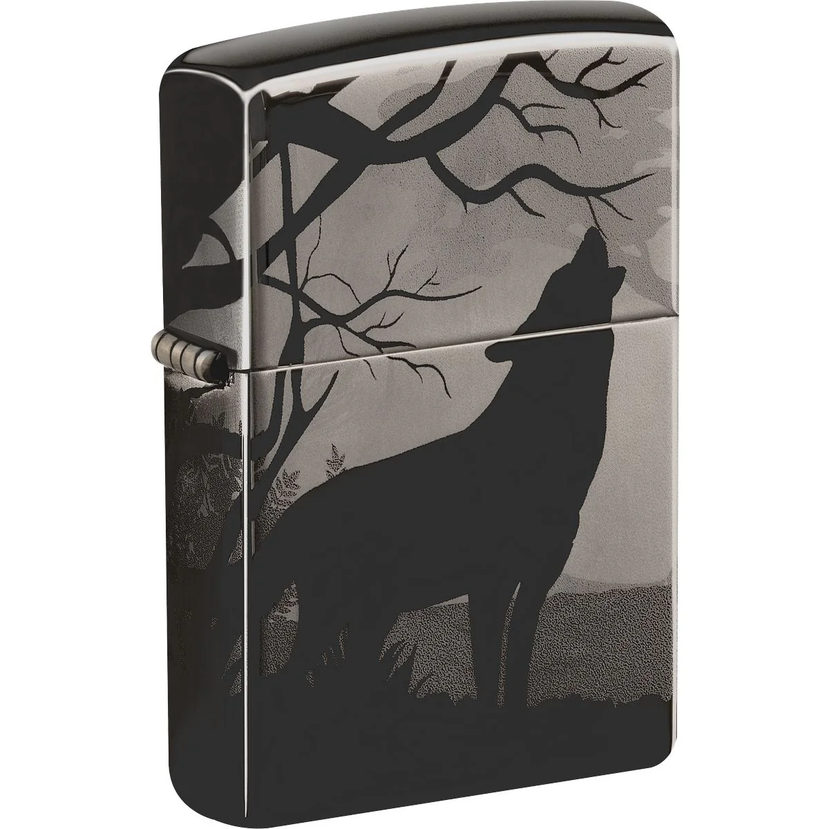 Zippo Lighter: Wolves in Trees, Photo Image 360 - Black Ice 49188