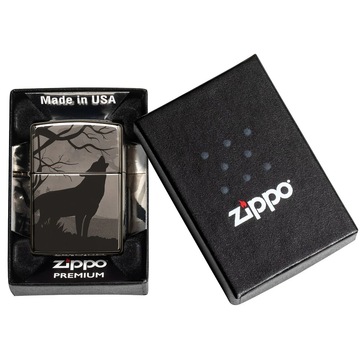 Zippo Lighter: Wolves in Trees, Photo Image 360 - Black Ice 49188 - Image 10