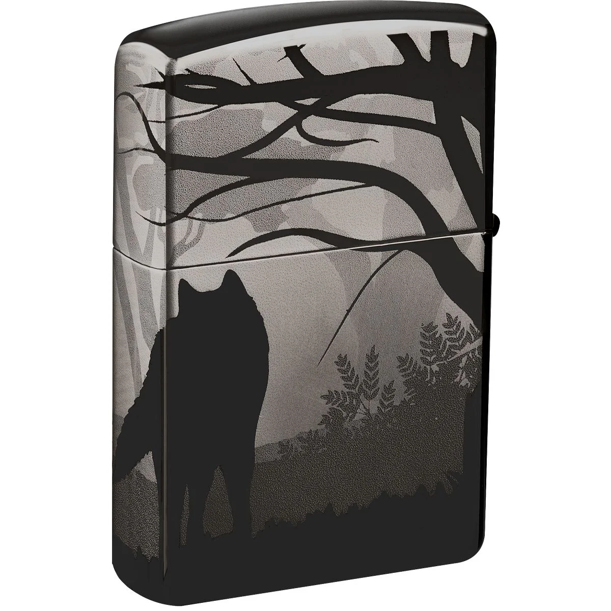 Zippo Lighter: Wolves in Trees, Photo Image 360 - Black Ice 49188 - Image 2