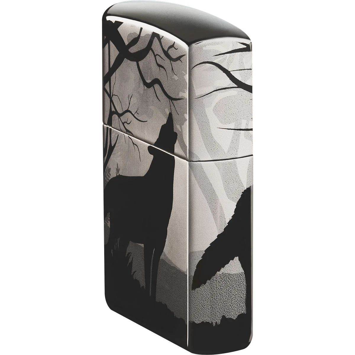 Zippo Lighter: Wolves in Trees, Photo Image 360 - Black Ice 49188 - Image 3