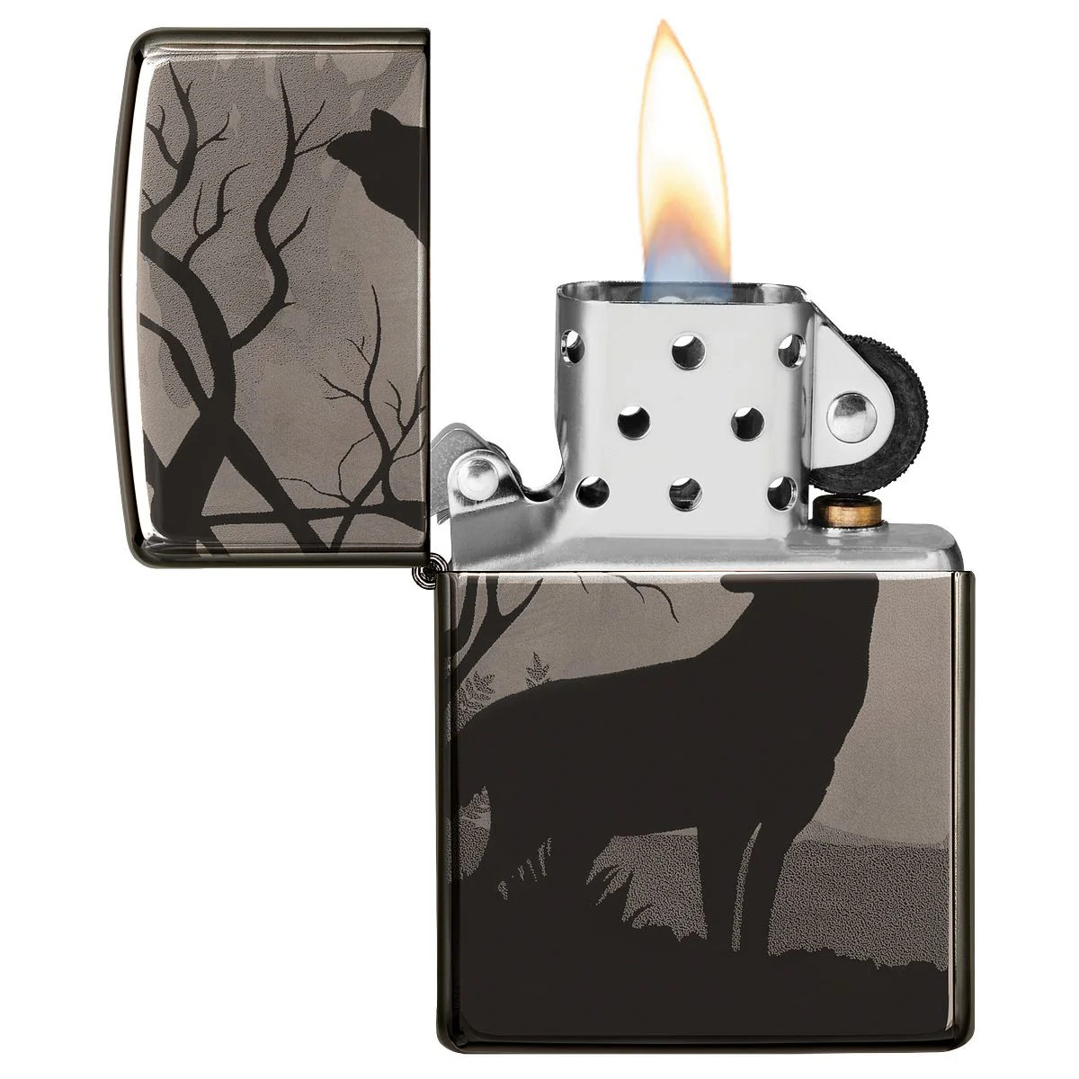 Zippo Lighter: Wolves in Trees, Photo Image 360 - Black Ice 49188 - Image 7