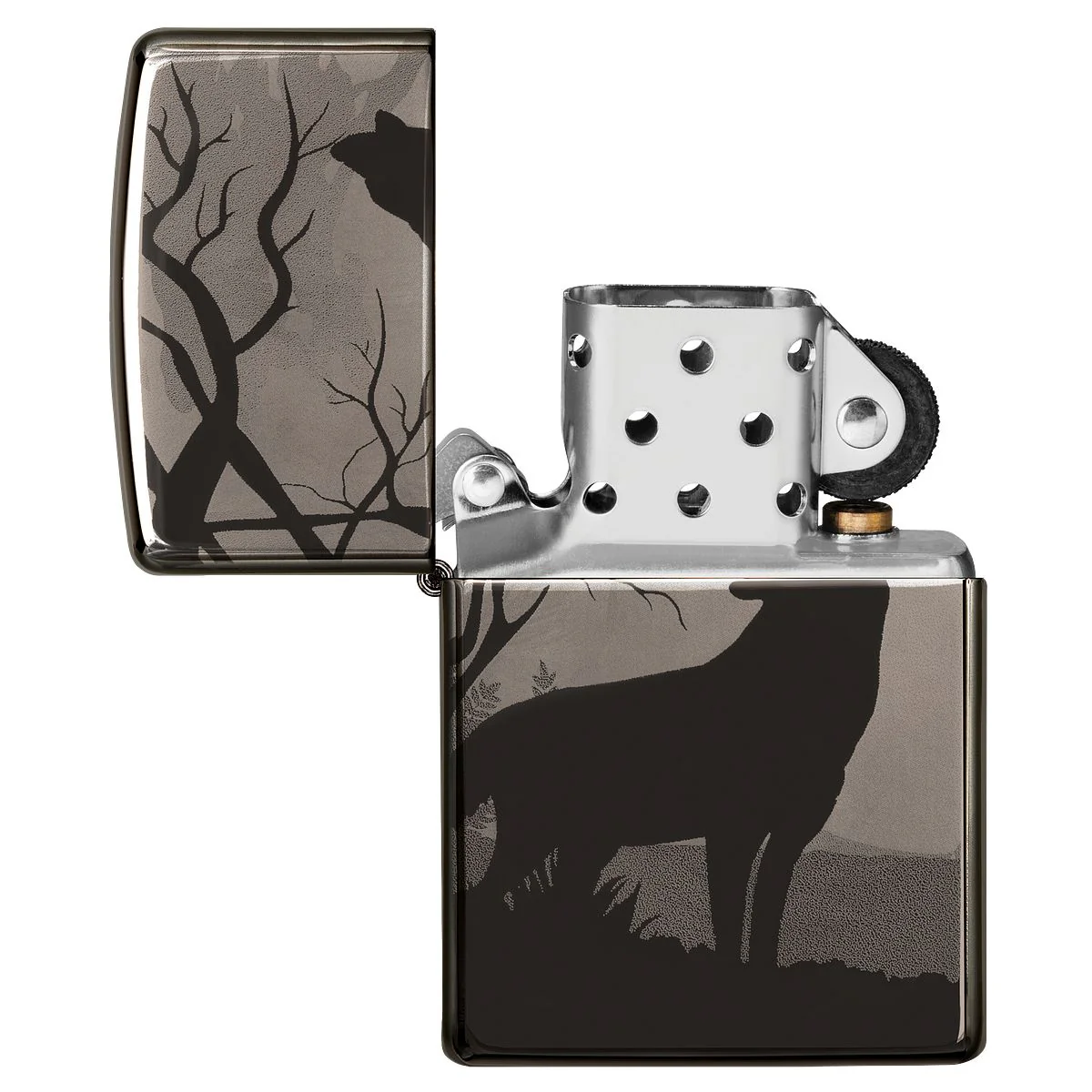 Zippo Lighter: Wolves in Trees, Photo Image 360 - Black Ice 49188 - Image 8